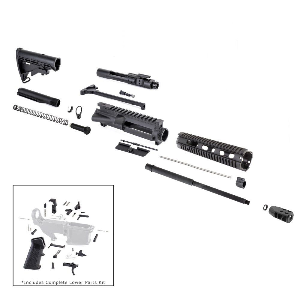 AR 7.62X39 16" RIFLE BUILD KIT W/ 10" QUAD RAIL HANDGUARD BCG LPK & STOCK KIT